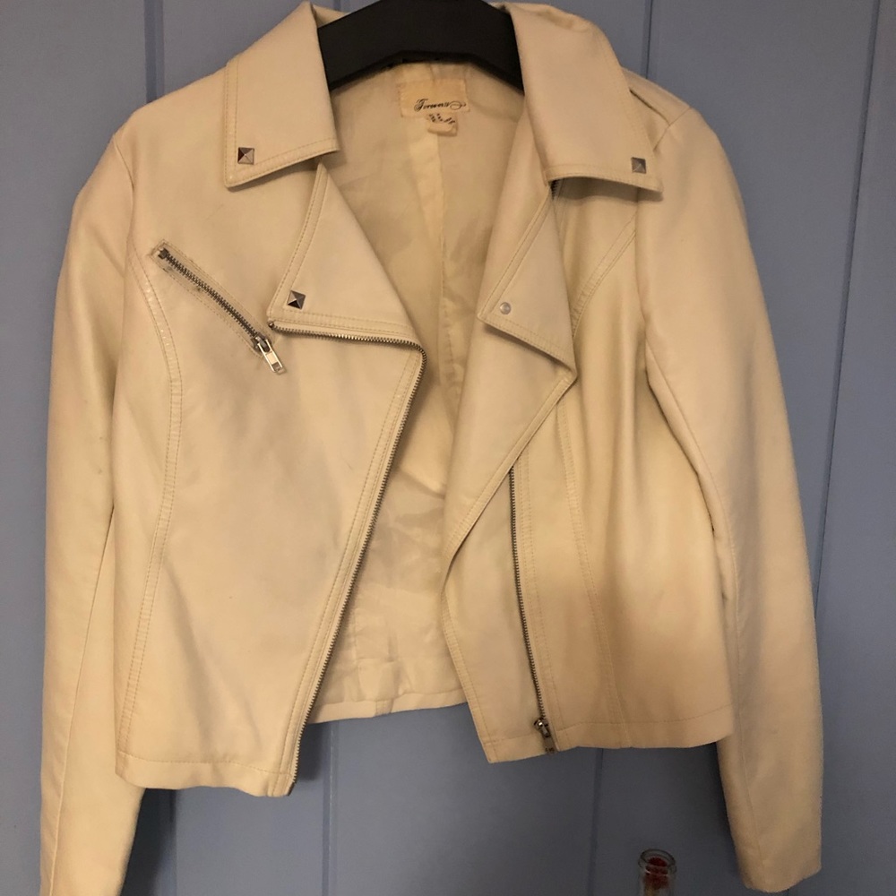 Cream Leather Studded Jacket